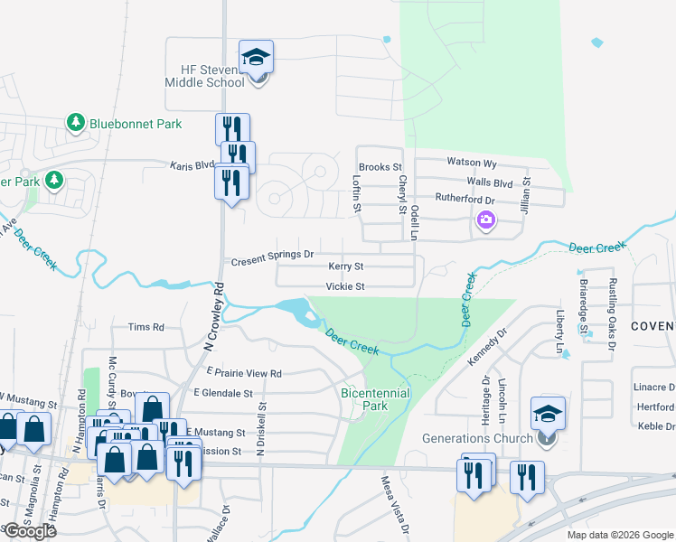 map of restaurants, bars, coffee shops, grocery stores, and more near 554 Kerry Street in Crowley
