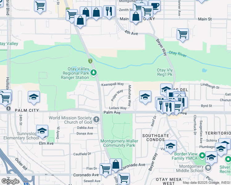 map of restaurants, bars, coffee shops, grocery stores, and more near 2294 Poipu Way in San Diego