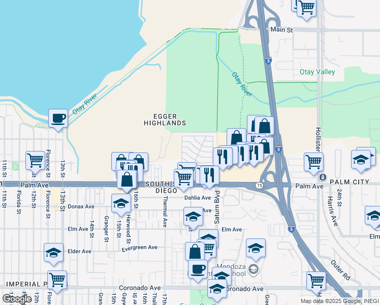 map of restaurants, bars, coffee shops, grocery stores, and more near 1813 Cheri Street in San Diego