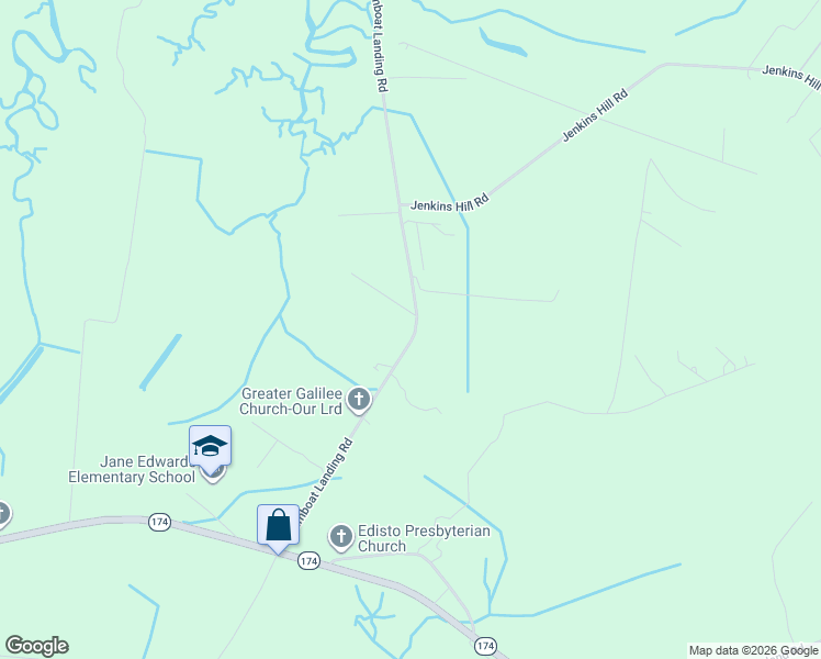 map of restaurants, bars, coffee shops, grocery stores, and more near 7950 Steamboat Lane in Edisto Island