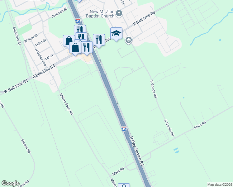 map of restaurants, bars, coffee shops, grocery stores, and more near 6000 Interstate 45 in Wilmer