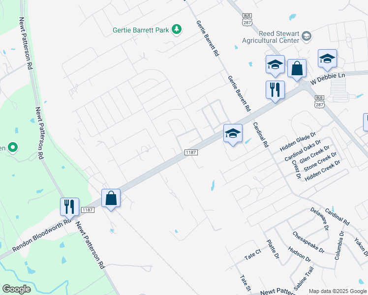 map of restaurants, bars, coffee shops, grocery stores, and more near 1502 Coastline Ln in Mansfield