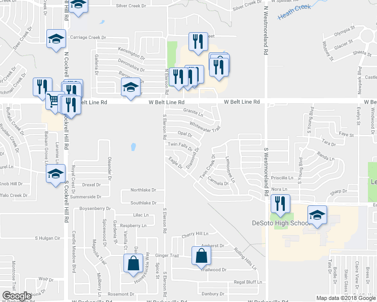 map of restaurants, bars, coffee shops, grocery stores, and more near 1024 Twin Falls Drive in DeSoto