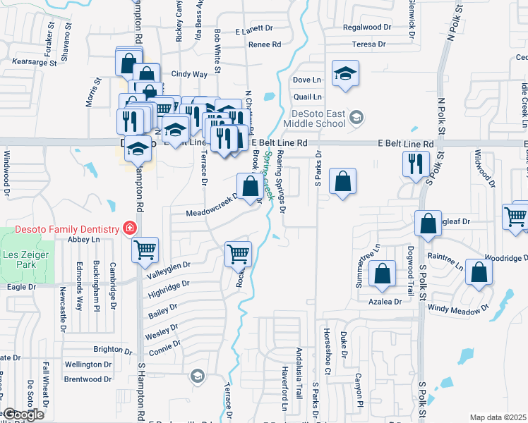 map of restaurants, bars, coffee shops, grocery stores, and more near 311 Roaring Springs Drive in DeSoto