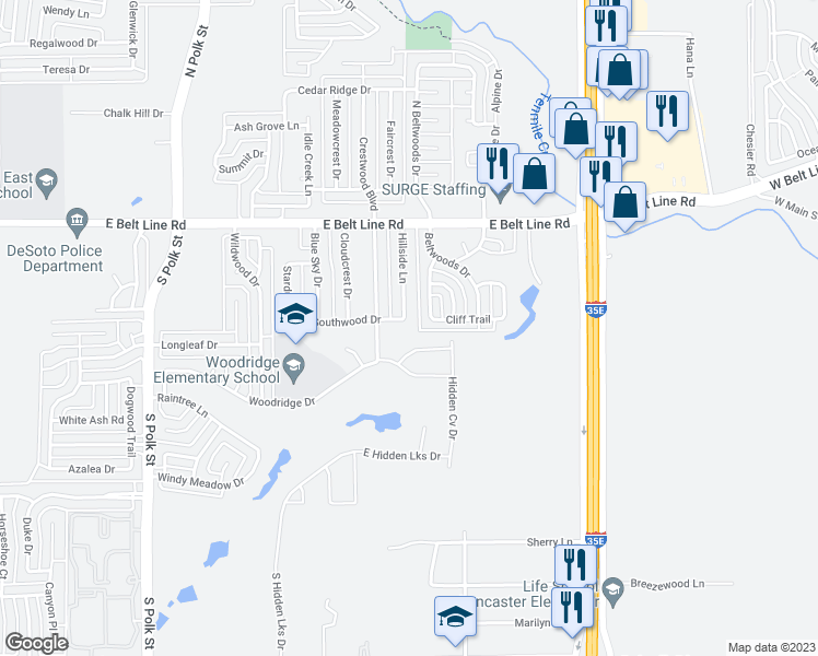 map of restaurants, bars, coffee shops, grocery stores, and more near 1116 Southwood Drive in DeSoto