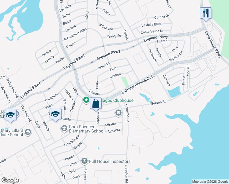 map of restaurants, bars, coffee shops, grocery stores, and more near 7339 Laguna in Grand Prairie