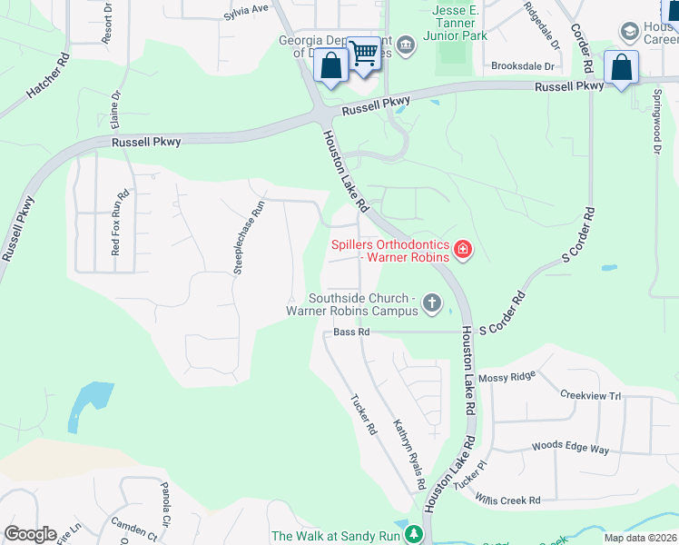 map of restaurants, bars, coffee shops, grocery stores, and more near 1011 Kathryn Ryals Road in Warner Robins