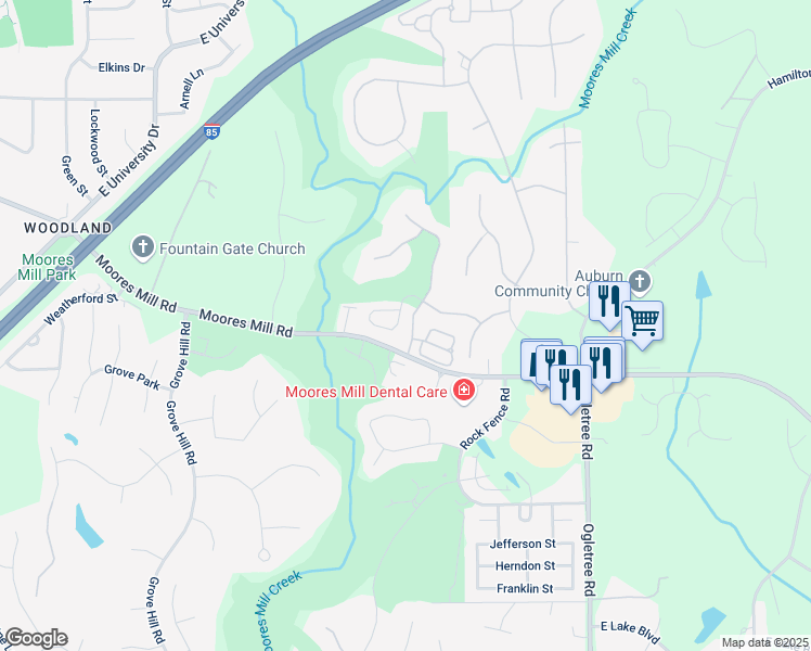 map of restaurants, bars, coffee shops, grocery stores, and more near 965 Millers Point Rd in Auburn