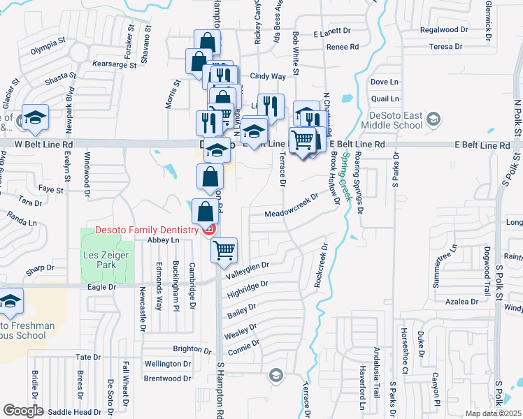 map of restaurants, bars, coffee shops, grocery stores, and more near 200 Meadowcreek Drive in DeSoto