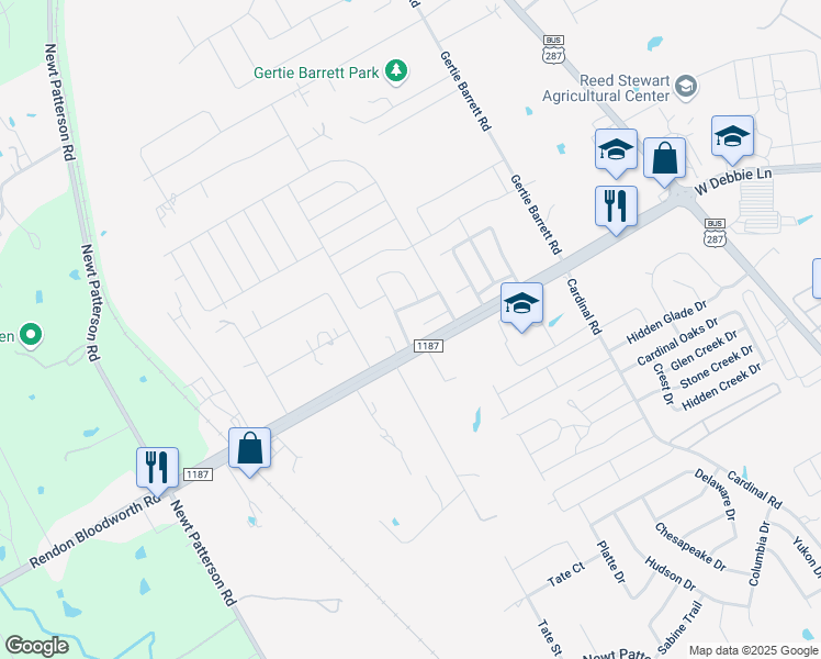map of restaurants, bars, coffee shops, grocery stores, and more near 1502 Coastline Lane in Mansfield