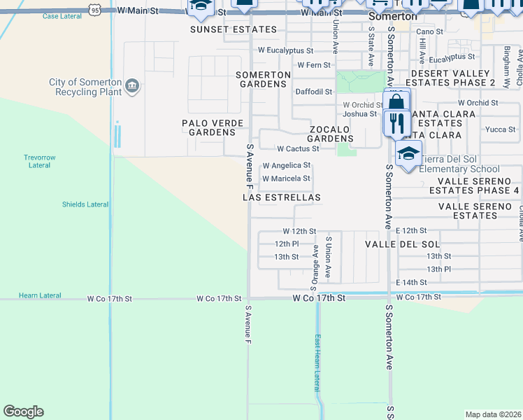 map of restaurants, bars, coffee shops, grocery stores, and more near 823 West Patricia in Somerton