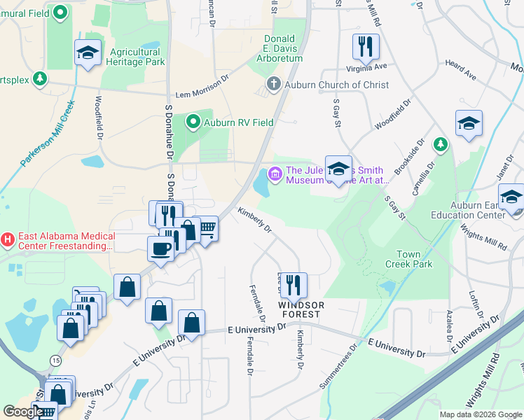 map of restaurants, bars, coffee shops, grocery stores, and more near 113 Kimberly Drive in Auburn