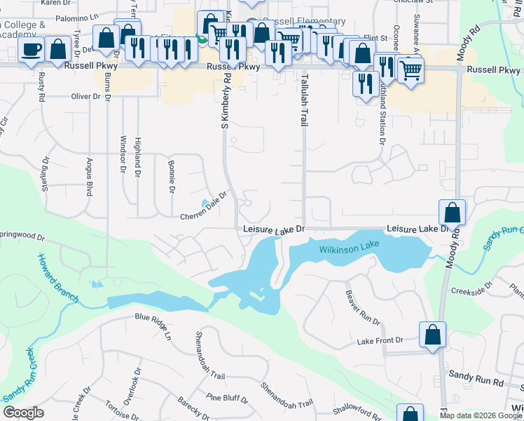 map of restaurants, bars, coffee shops, grocery stores, and more near 606 South Kimberly Road in Warner Robins