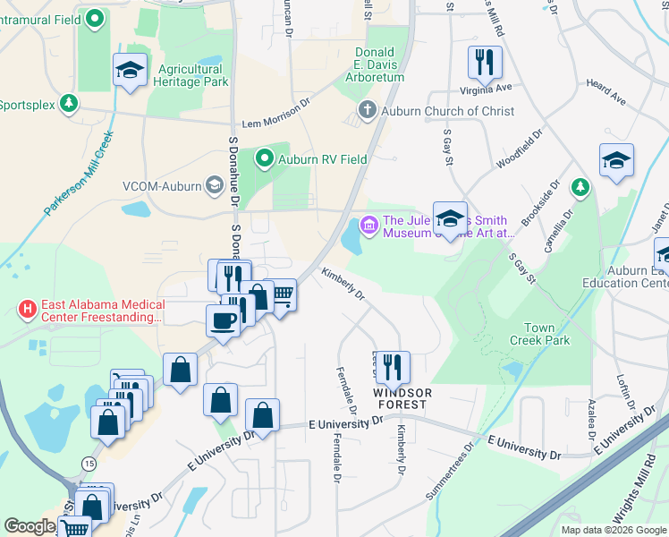 map of restaurants, bars, coffee shops, grocery stores, and more near 113 Kimberly Drive in Auburn