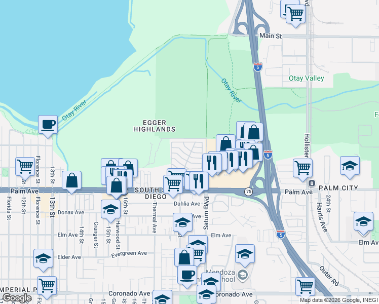 map of restaurants, bars, coffee shops, grocery stores, and more near 1819 Cheri Street in San Diego