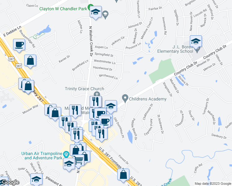 map of restaurants, bars, coffee shops, grocery stores, and more near 1310 Clover Hill Road in Mansfield