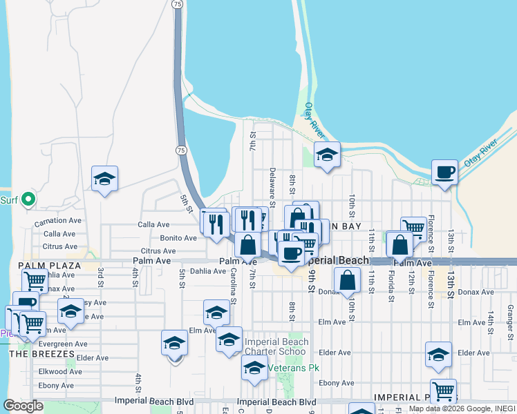 map of restaurants, bars, coffee shops, grocery stores, and more near 557 7th Street in Imperial Beach