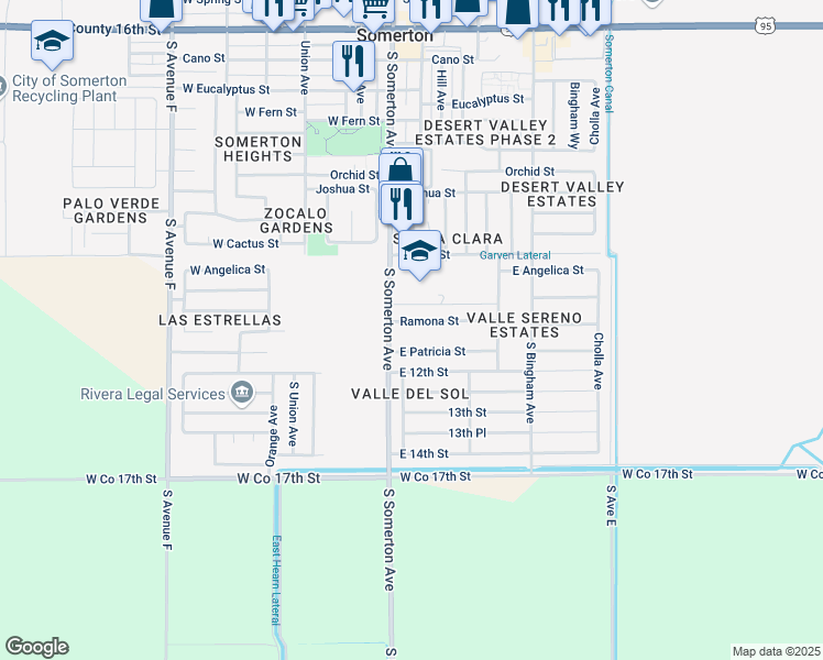 map of restaurants, bars, coffee shops, grocery stores, and more near 14611-15071 South Somerton Avenue in Somerton