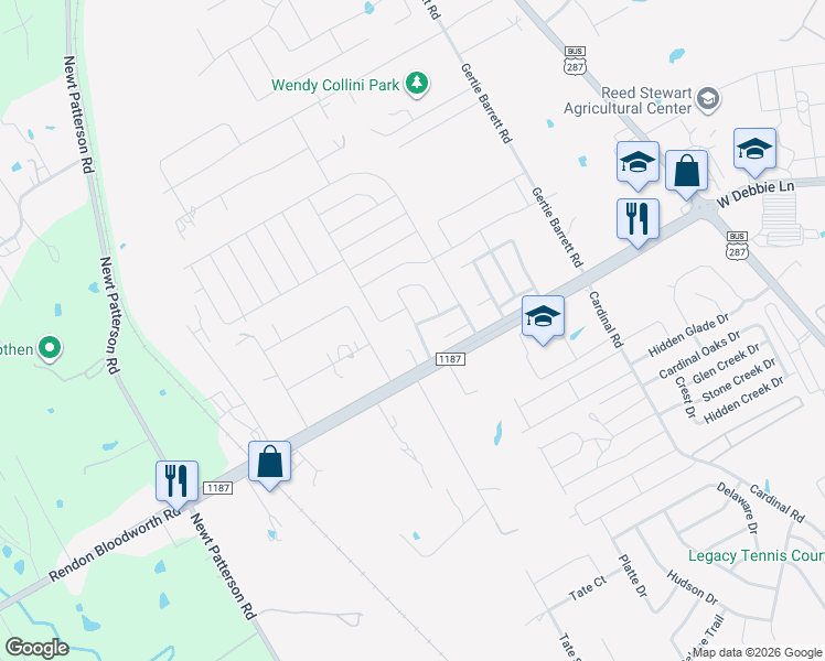 map of restaurants, bars, coffee shops, grocery stores, and more near 1601 Coastline Lane in Mansfield