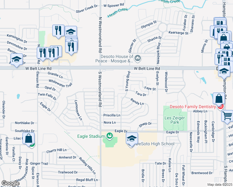 map of restaurants, bars, coffee shops, grocery stores, and more near 210 Maplecrest Drive in DeSoto