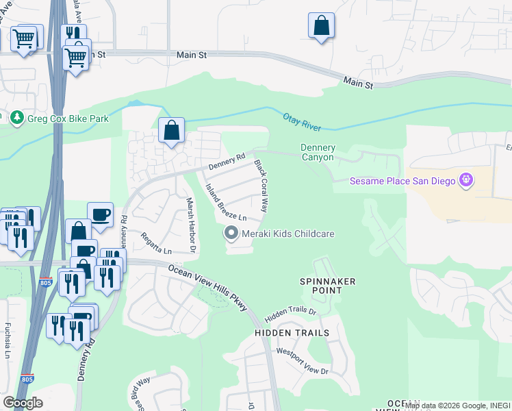 map of restaurants, bars, coffee shops, grocery stores, and more near 537 Fathom Court in San Diego