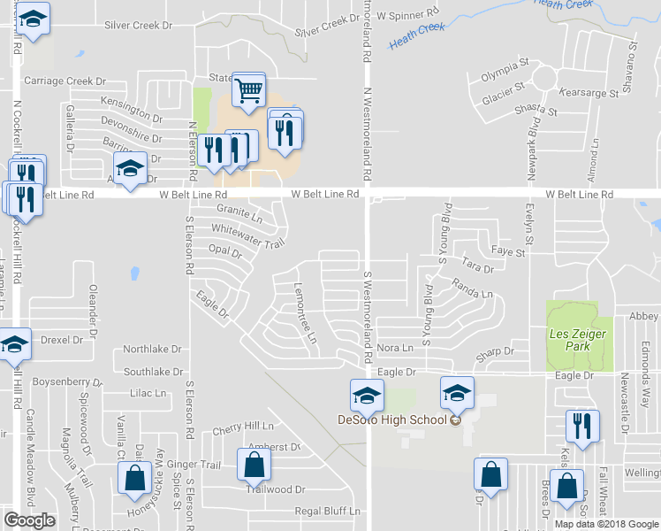 map of restaurants, bars, coffee shops, grocery stores, and more near 828 Twin Creek Drive in DeSoto