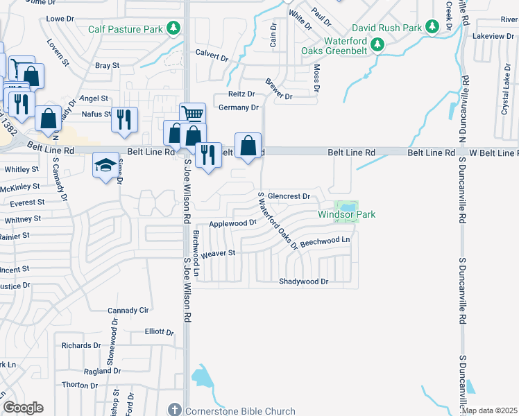 map of restaurants, bars, coffee shops, grocery stores, and more near 944 Crestwood Drive in Cedar Hill