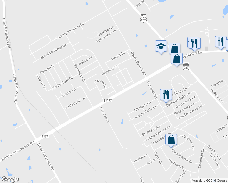 map of restaurants, bars, coffee shops, grocery stores, and more near 13 Bahama Court in Mansfield