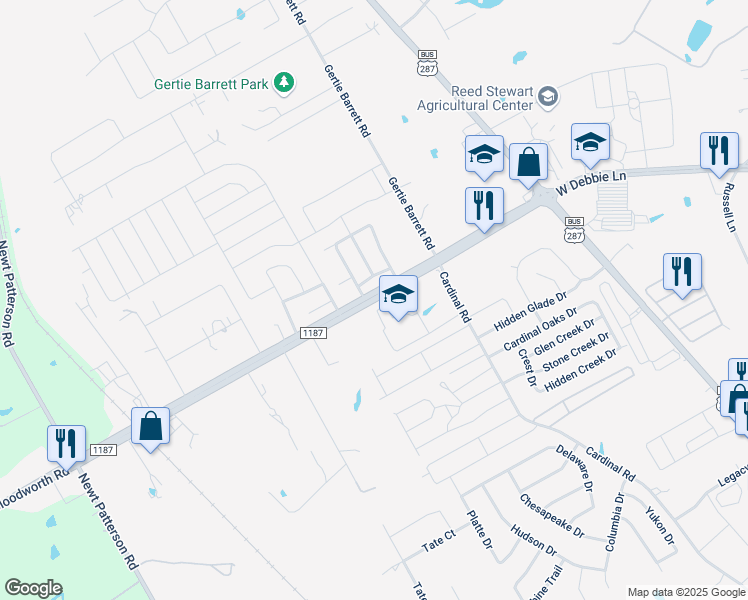 map of restaurants, bars, coffee shops, grocery stores, and more near 1707 Watson Drive in Mansfield
