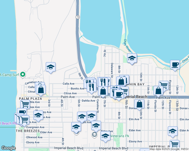 map of restaurants, bars, coffee shops, grocery stores, and more near 509 Heron Lane in Imperial Beach