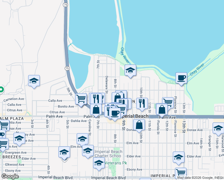 map of restaurants, bars, coffee shops, grocery stores, and more near 546 8th Street in Imperial Beach