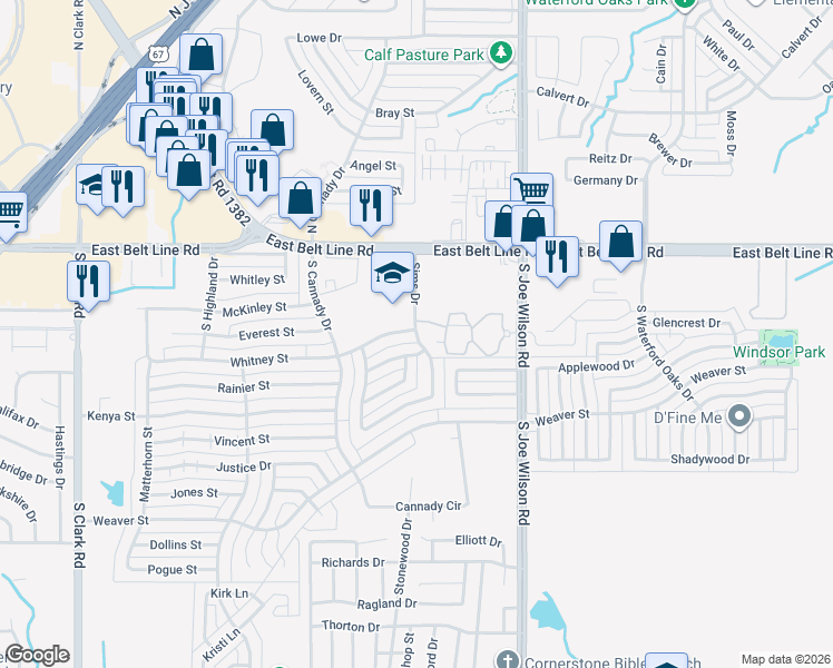 map of restaurants, bars, coffee shops, grocery stores, and more near 410 Sims Drive in Cedar Hill