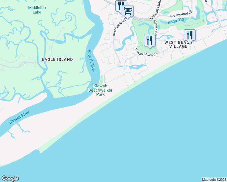 map of restaurants, bars, coffee shops, grocery stores, and more near 3000 Southern Pines Lane in Kiawah Island