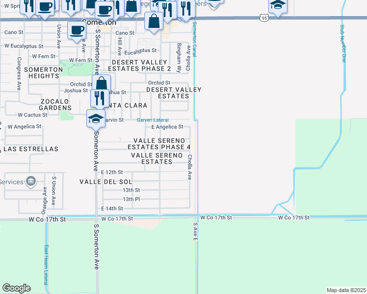 map of restaurants, bars, coffee shops, grocery stores, and more near 806 Ramona Street in Somerton