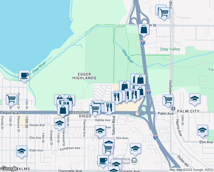 map of restaurants, bars, coffee shops, grocery stores, and more near 400 Thermal Avenue in San Diego