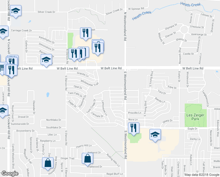 map of restaurants, bars, coffee shops, grocery stores, and more near 837 Twin Creek Drive in DeSoto