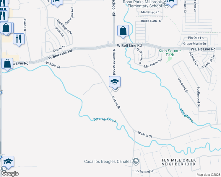 map of restaurants, bars, coffee shops, grocery stores, and more near 101 North Houston School Road in Lancaster