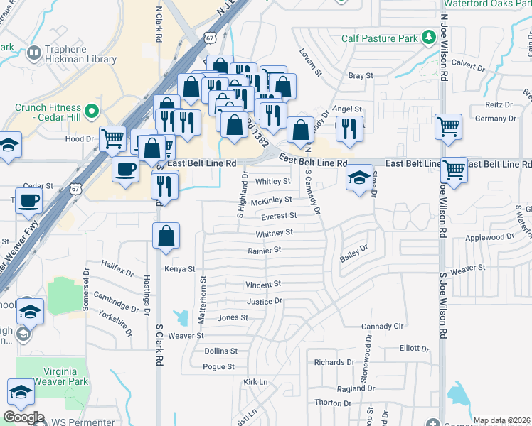 map of restaurants, bars, coffee shops, grocery stores, and more near 442 Everest Street in Cedar Hill
