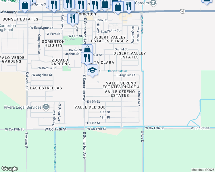 map of restaurants, bars, coffee shops, grocery stores, and more near 806 Ramona Street in Somerton