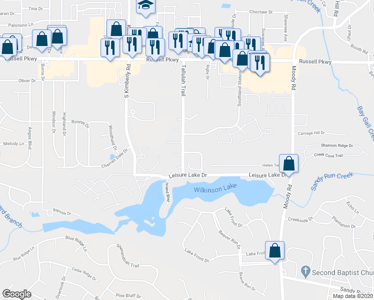 map of restaurants, bars, coffee shops, grocery stores, and more near 144 Lake Pointe Drive in Warner Robins