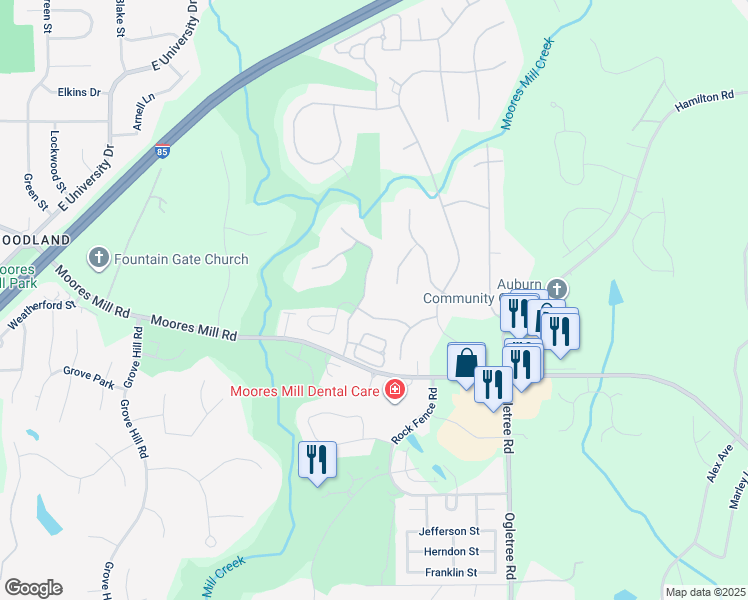 map of restaurants, bars, coffee shops, grocery stores, and more near 873 Millers Point Rd in Auburn