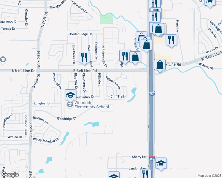 map of restaurants, bars, coffee shops, grocery stores, and more near 211 Driftwood Lane in DeSoto