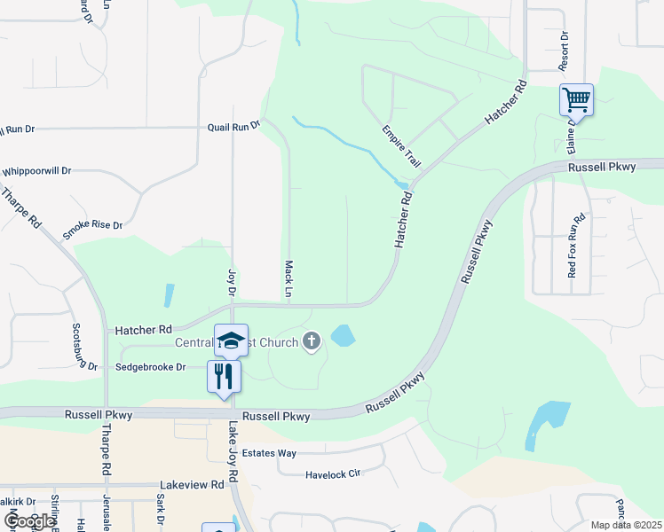 map of restaurants, bars, coffee shops, grocery stores, and more near 107 Elmore Drive in Warner Robins