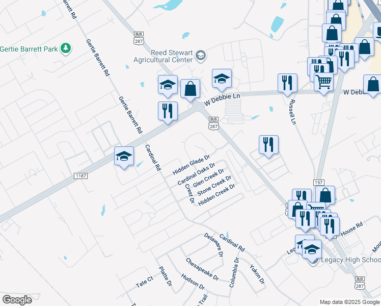 map of restaurants, bars, coffee shops, grocery stores, and more near 11 Fern Oak Court in Mansfield