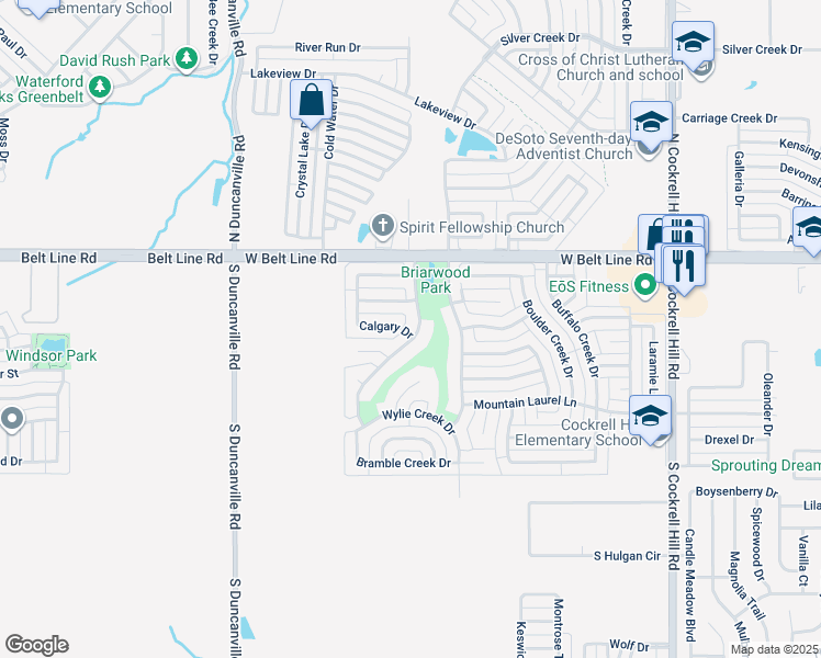 map of restaurants, bars, coffee shops, grocery stores, and more near 139 Sandy Creek Dr in DeSoto