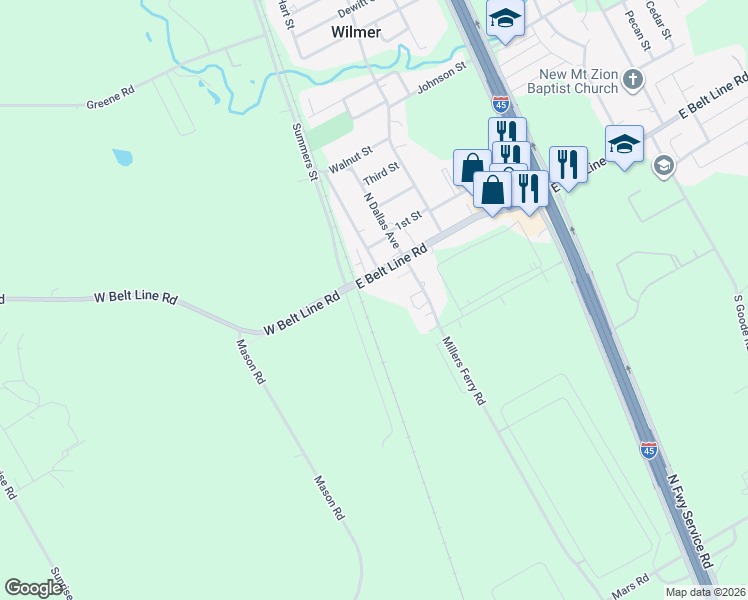 map of restaurants, bars, coffee shops, grocery stores, and more near 37 East Belt Line Road in Wilmer