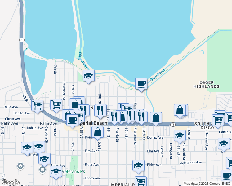 map of restaurants, bars, coffee shops, grocery stores, and more near 534 Florida Street in Imperial Beach