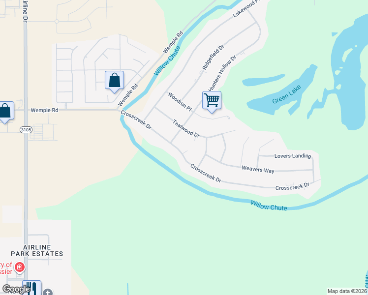 map of restaurants, bars, coffee shops, grocery stores, and more near 205 Crosscreek Drive in Bossier City