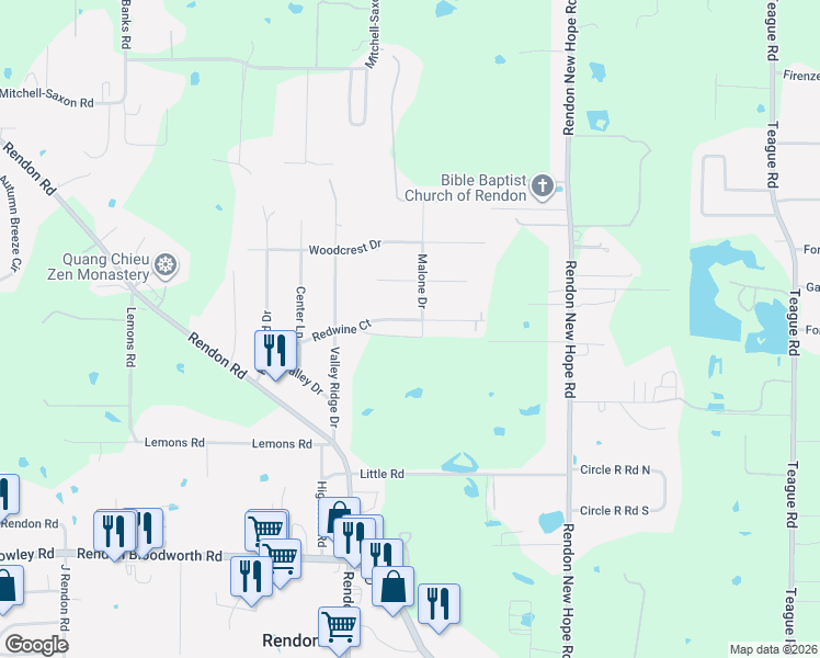 map of restaurants, bars, coffee shops, grocery stores, and more near 5670 Redwine Court in Fort Worth