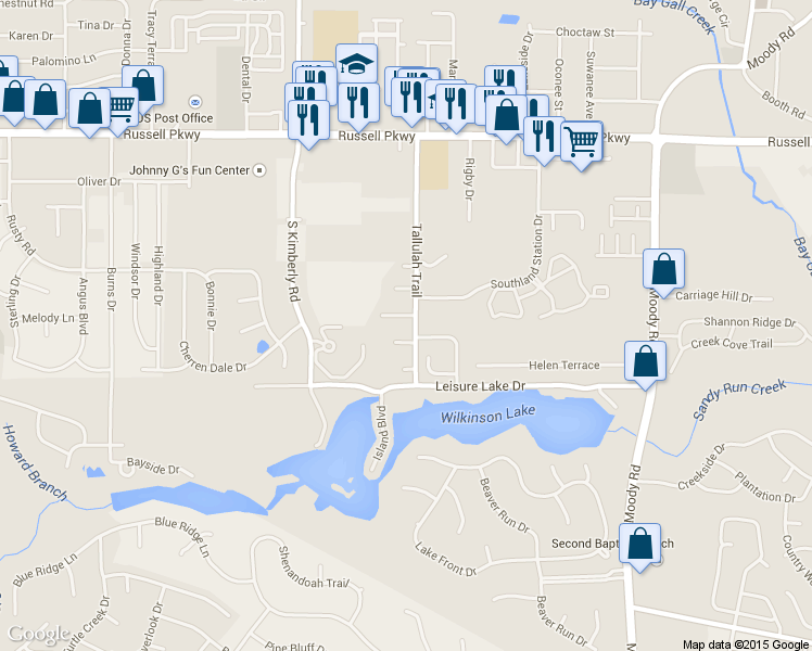 map of restaurants, bars, coffee shops, grocery stores, and more near 306 Tallulah Trail in Warner Robins